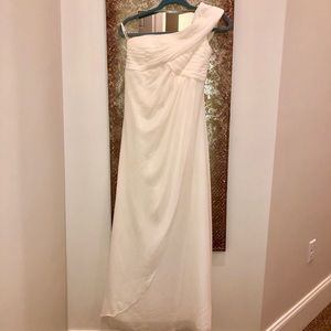 Long, white, one shoulder dress